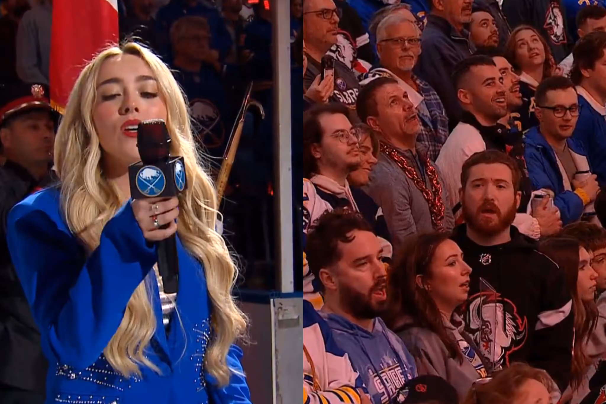 American hockey fans sing O Canada after anthem singer's mic cuts out