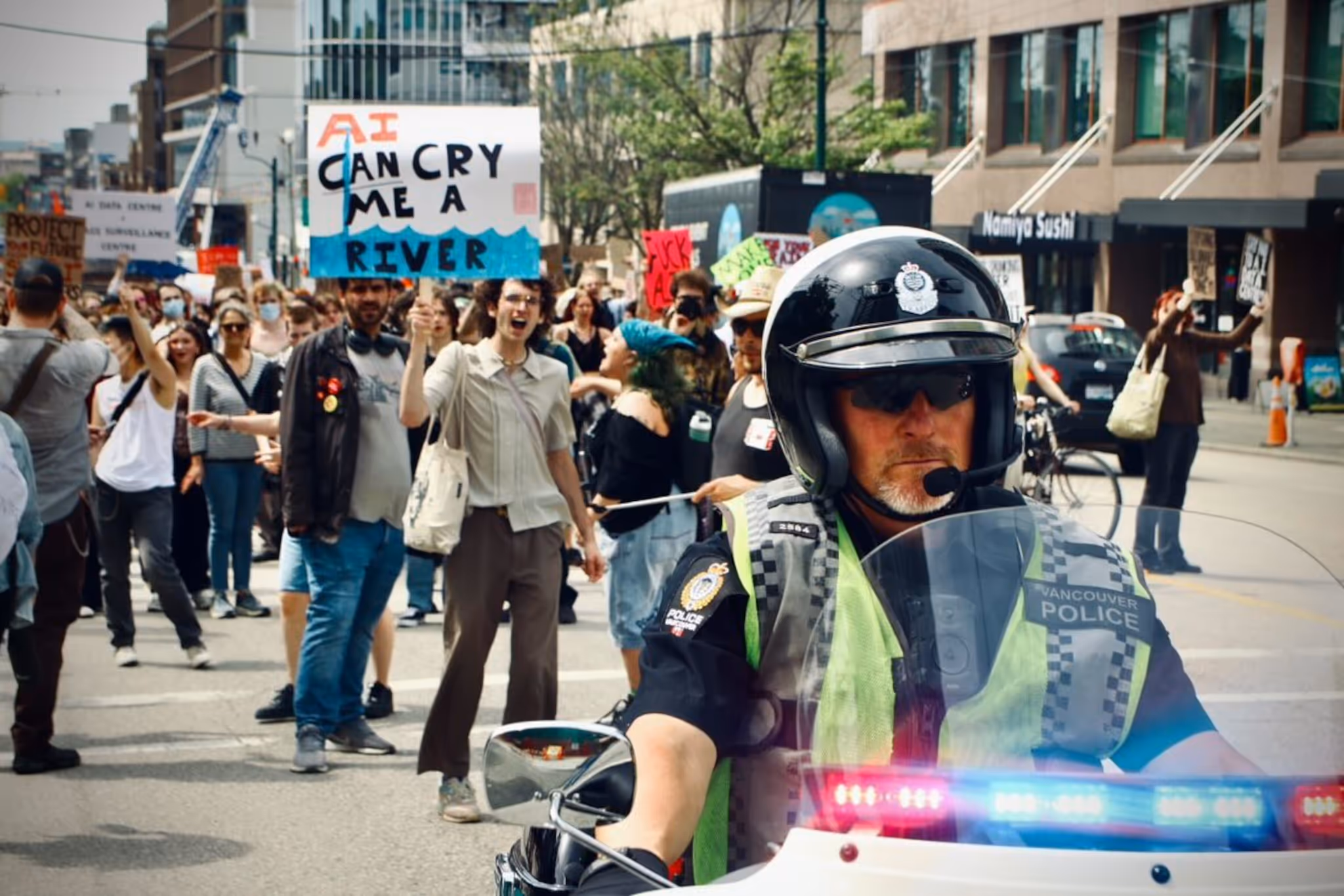 Huge protest against Vancouver AI data centres sparks response from Telus