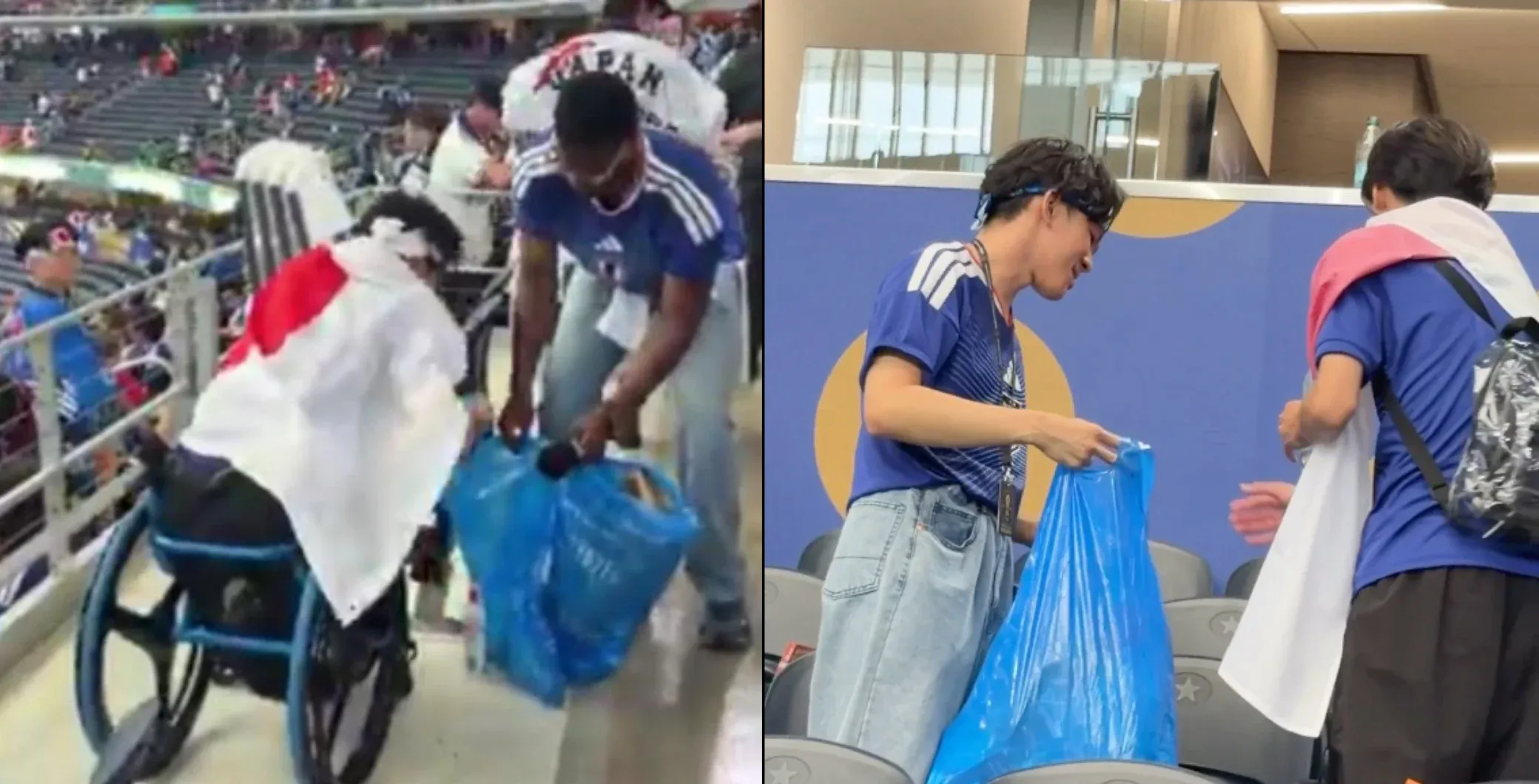 ‘Pure class’: Japanese fans praised for cleaning up stadium after FIFA World Cup match
