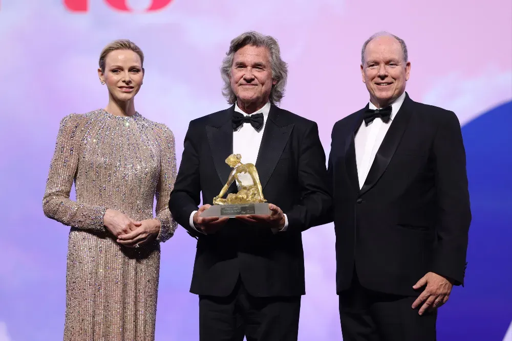 Kurt Russell Receives Crystal Nymph Award at the Monte-Carlo Television Festival From Princess Charlene of Monaco