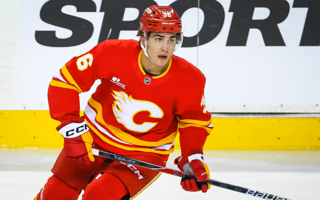 Which forward can earn a Calgary Flames roster spot with Huberdeau out?