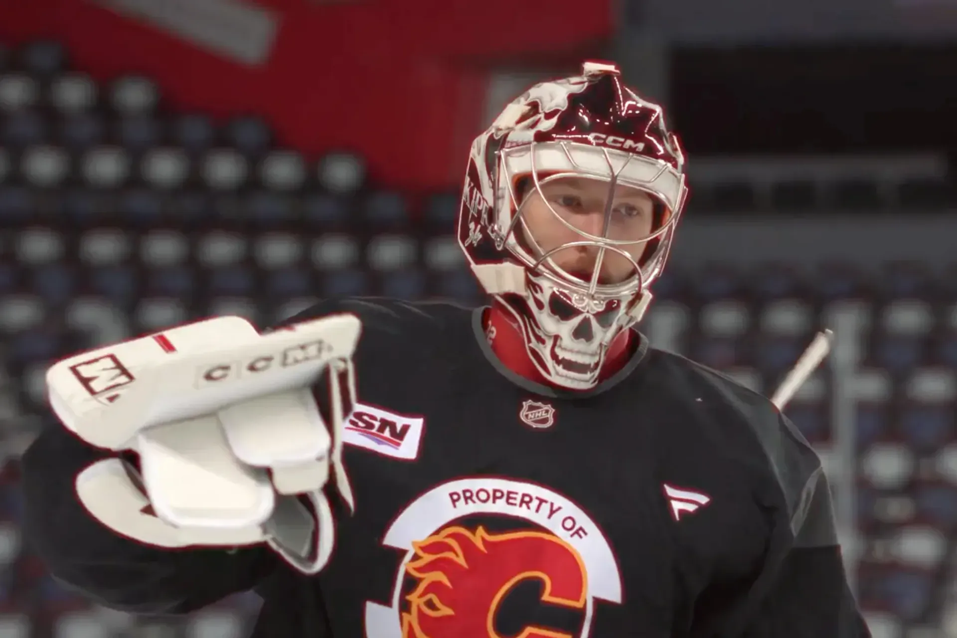 Wolf shows off new set of Calgary Flames gear inspired by Kiprusoff