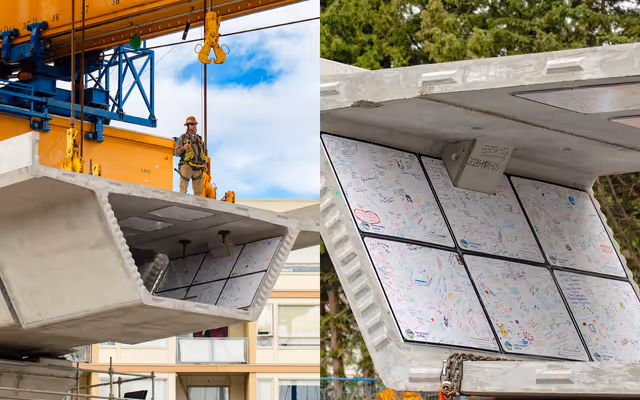 Community-signed 'time capsule' segment installed as Surrey-Langley SkyTrain guideway takes shape