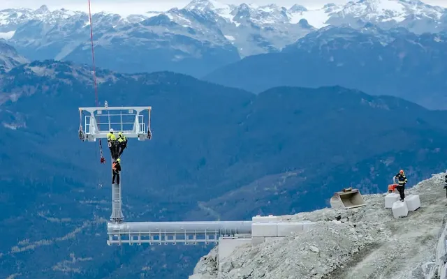 Engineering feat puts Whistler Blackcomb's new chairlift tower over a cliff