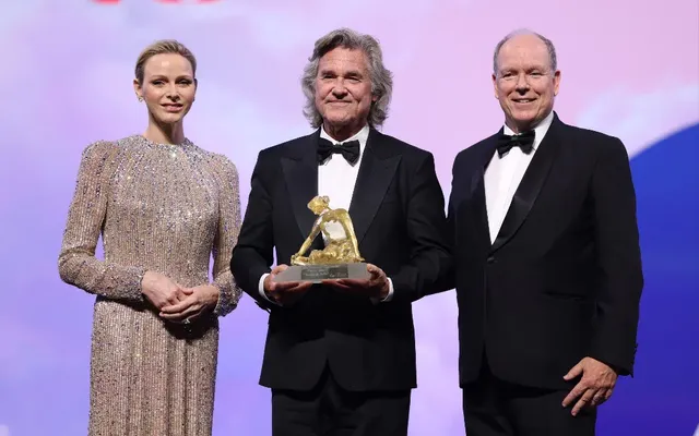 Kurt Russell Receives Crystal Nymph Award at the Monte-Carlo Television Festival From Princess Charlene of Monaco