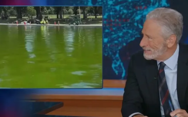 Jon Stewart Dives Into Reflecting Pool Algae Infestation: ‘Did They Replace the Water With Mountain Dew?’