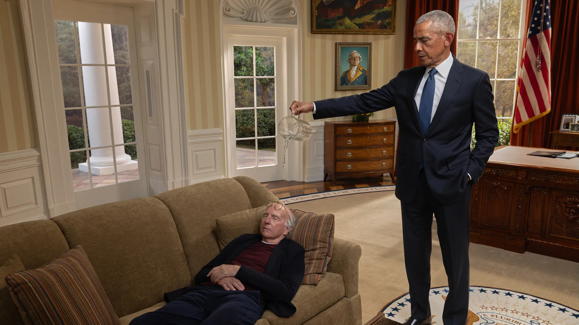 Behind the Scenes of Obama’s Acting Cameo in ‘Life, Larry’: Blaming Larry David for His Tan Suit Debacle, Improvising…