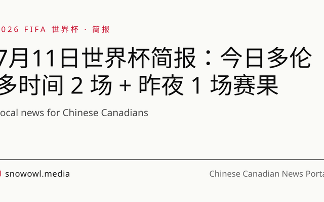 7月11日世界杯简报：今日多伦多时间 2 场 + 昨夜 1 场赛果