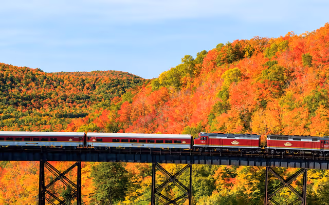 You can take a scenic train ride over giant dam to see fall colours in Ontario