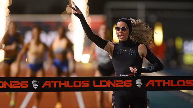 Superhero-suited Keely Hodgkinson powers to 800m title at women-only track and field meet