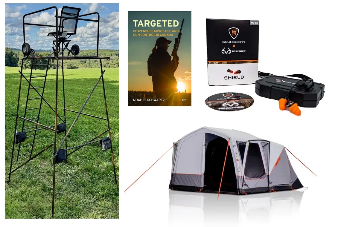 Cool new fall gear includes a towable stand, smart ear protection, an inflatable-frame tent and a book on Canadian fir…